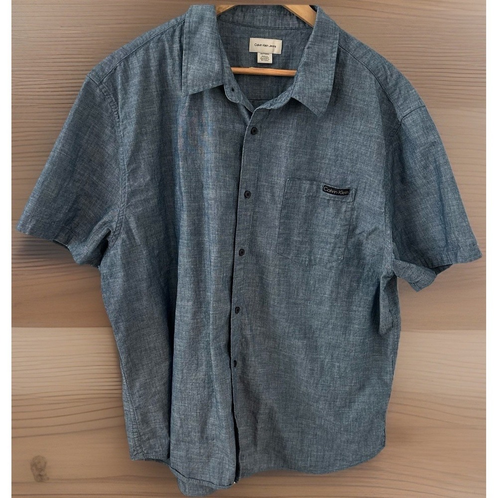 Calvin Klein Jeans Men's Short Sleeve Button-Up Classic Fit Blue Sz XXL